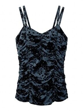 🚨📢 1 DAY SALE PRICE RETRO GRAY AND BLACK RUCHED TANKINI TOP